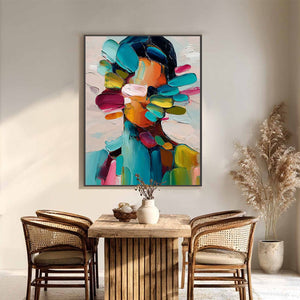 PERSONA IN BLOOM: Colorful Abstract Portrait Impasto Oil Painting