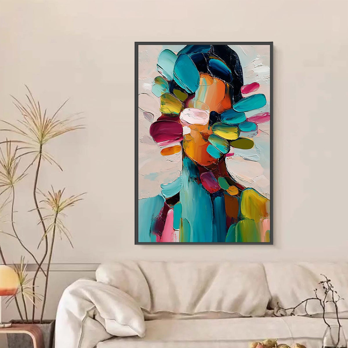 PERSONA IN BLOOM: Colorful Abstract Portrait Impasto Oil Painting