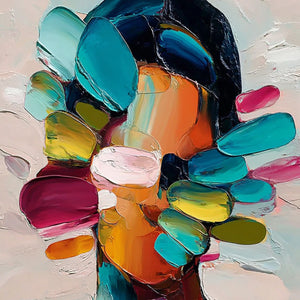 PERSONA IN BLOOM: Colorful Abstract Portrait Impasto Oil Painting