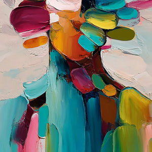 PERSONA IN BLOOM: Colorful Abstract Portrait Impasto Oil Painting
