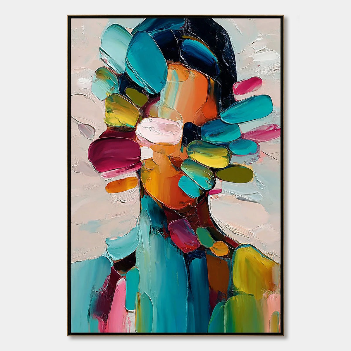PERSONA IN BLOOM: Colorful Abstract Portrait Impasto Oil Painting