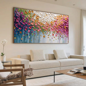 PETAL CASCADE: Colorful Textured Floral Impasto Wall Art