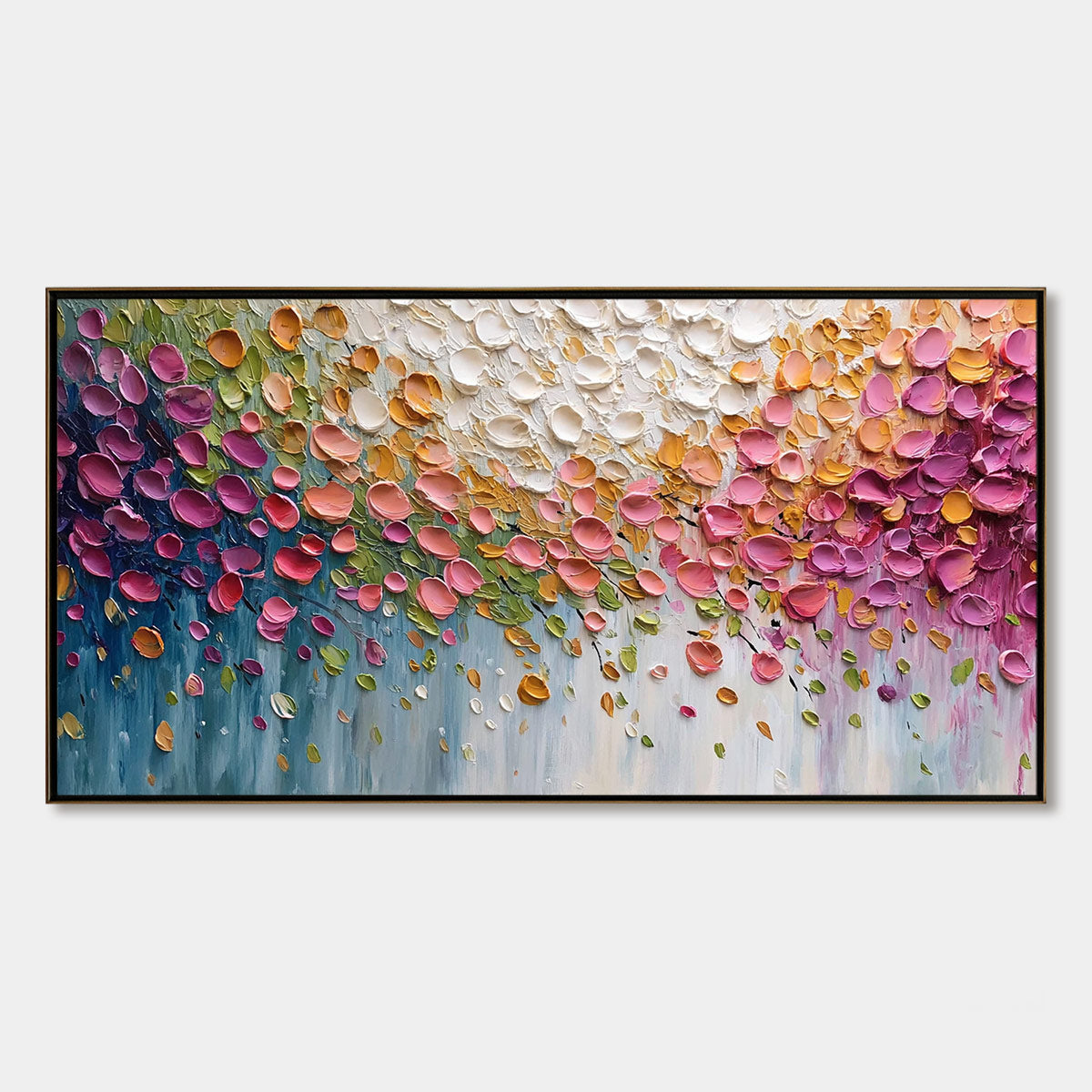 PETAL CASCADE: Colorful Textured Floral Impasto Wall Art
