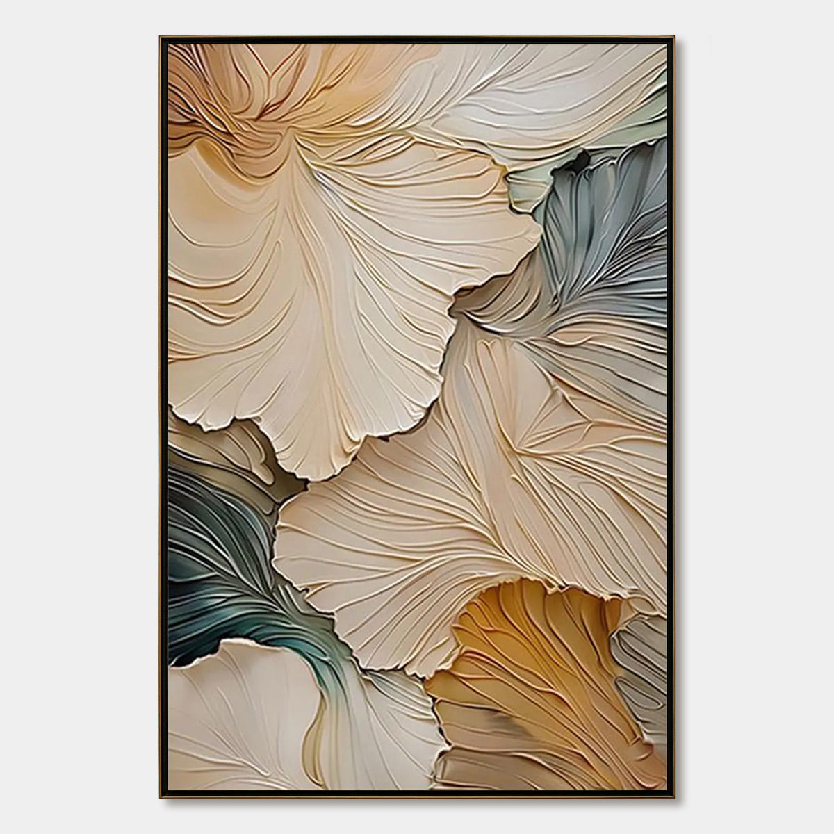 Petal Whisper floral oil painting, beige impressionist wall art