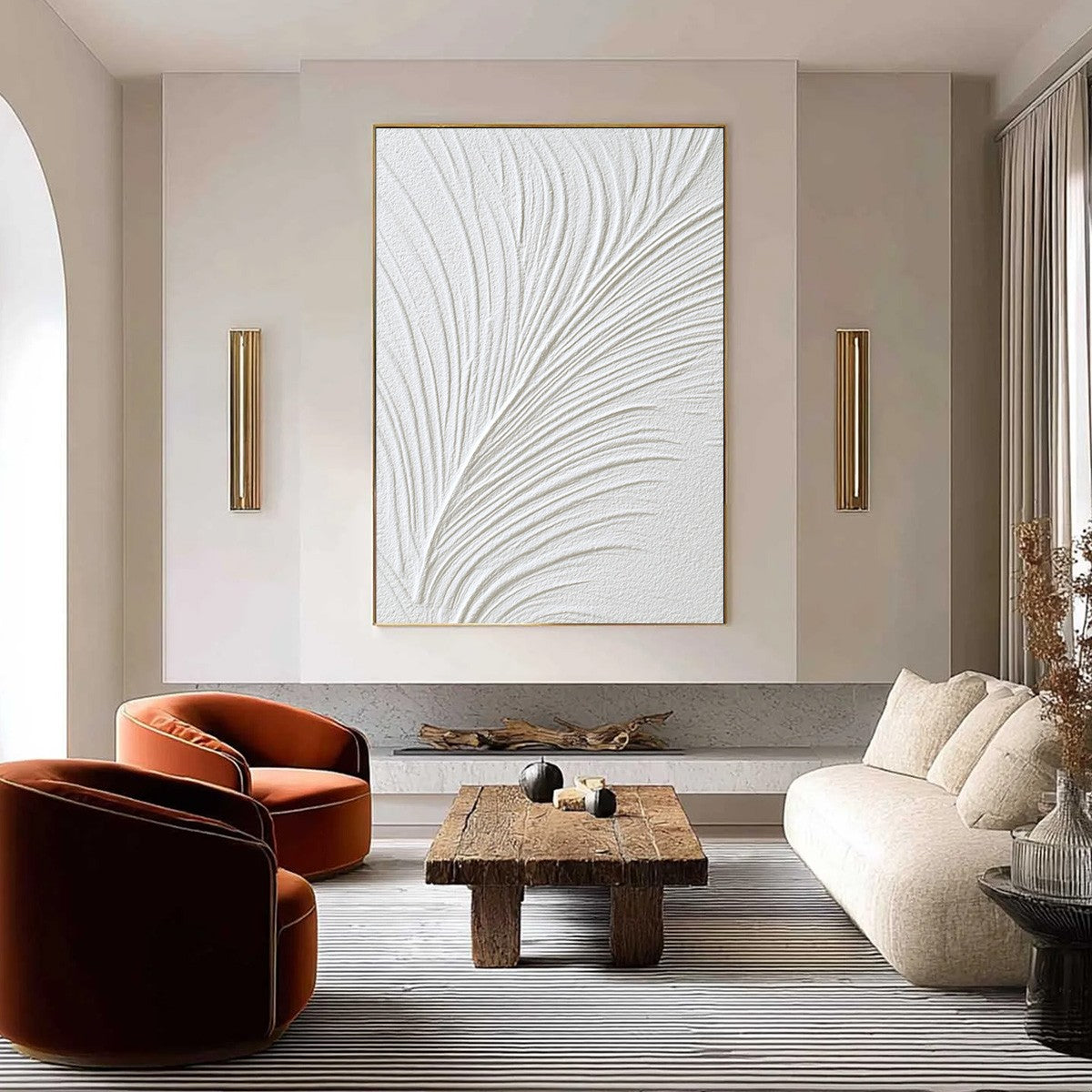 PLUME: Textured Minimalist Wabi Sabi Feather Painting
