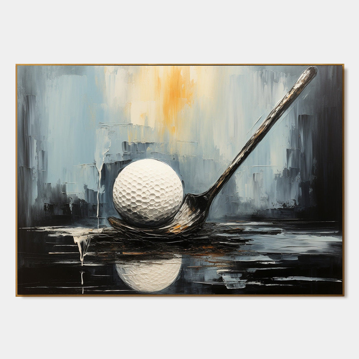 Poised: Original Minimalist Golf Oil Painting - Textured Sports Still Life Wall Art