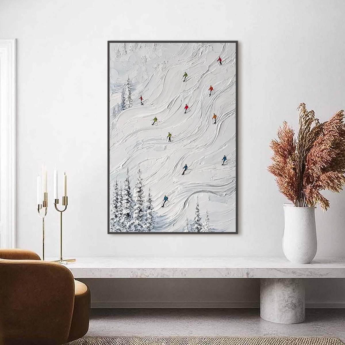 POWDER DAY: Textured Impasto Ski Slope Wall Art