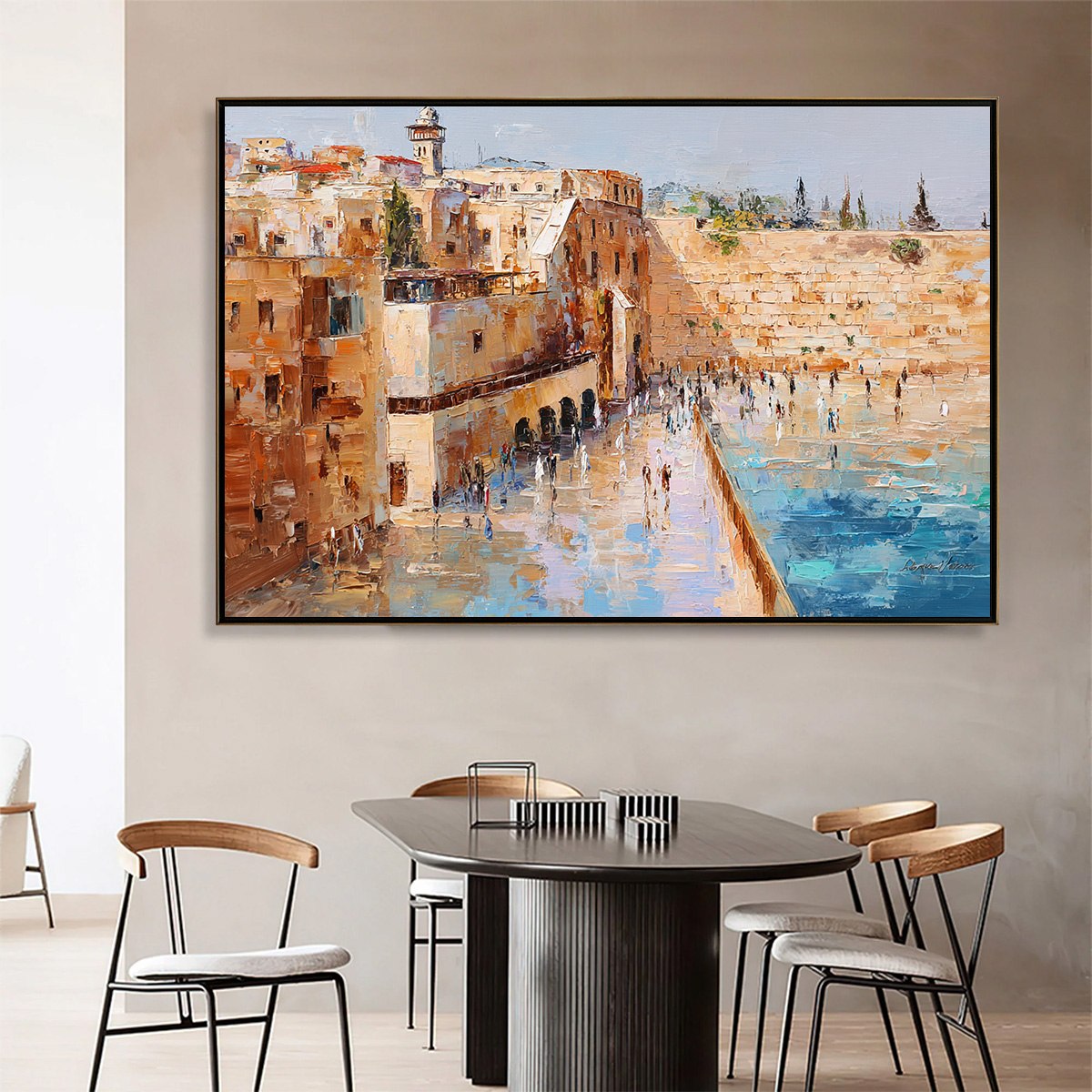 PRAYERS IN OCHRE: Textured Palette Knife Jerusalem Cityscape Painting