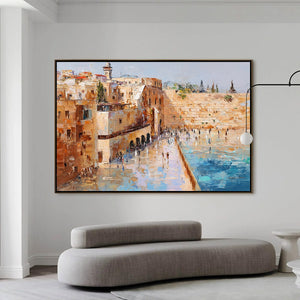 PRAYERS IN OCHRE: Textured Palette Knife Jerusalem Cityscape Painting