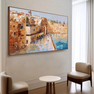 PRAYERS IN OCHRE: Textured Palette Knife Jerusalem Cityscape Painting