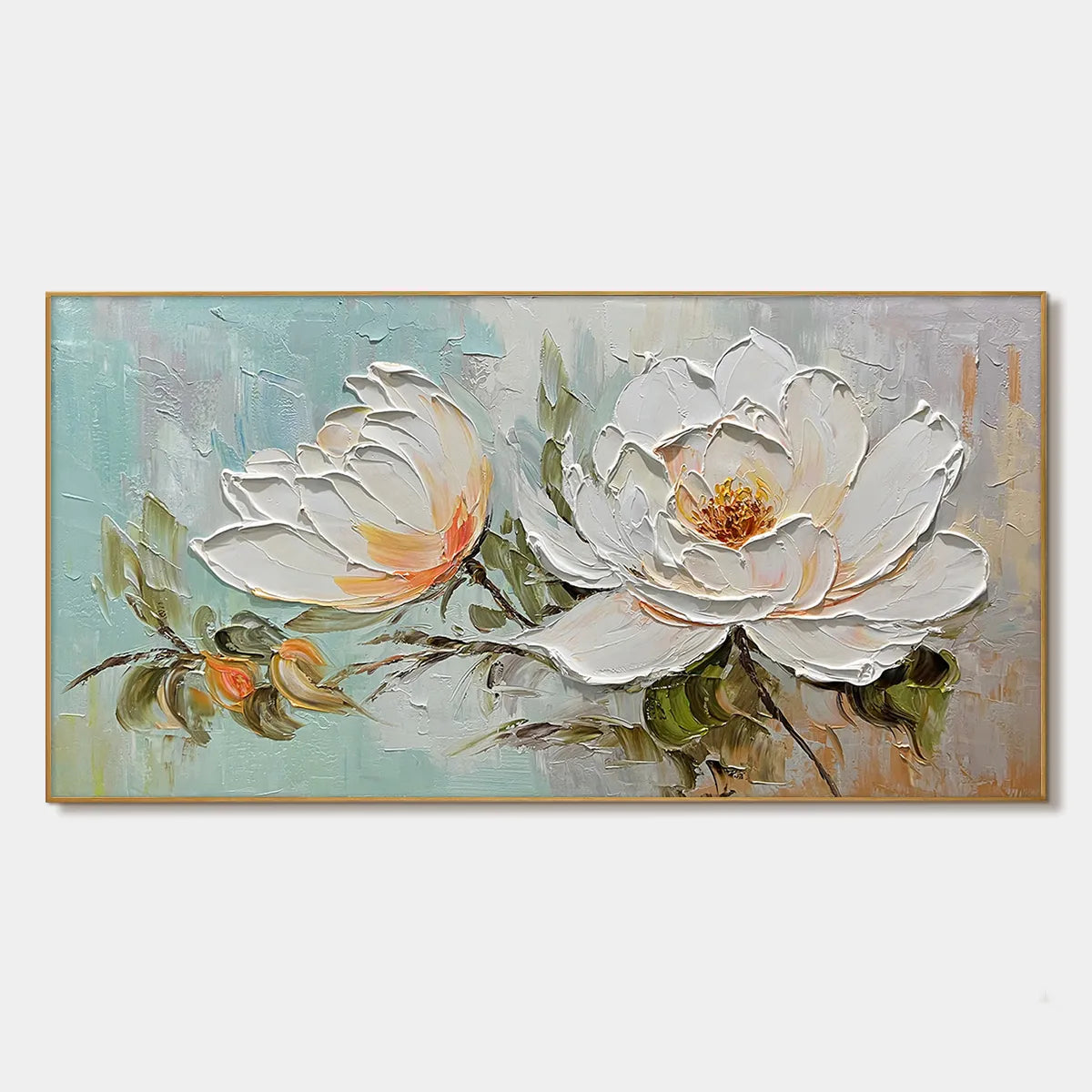 PEONY HARMONY: Impasto Peony Painting in Soft White and Peach