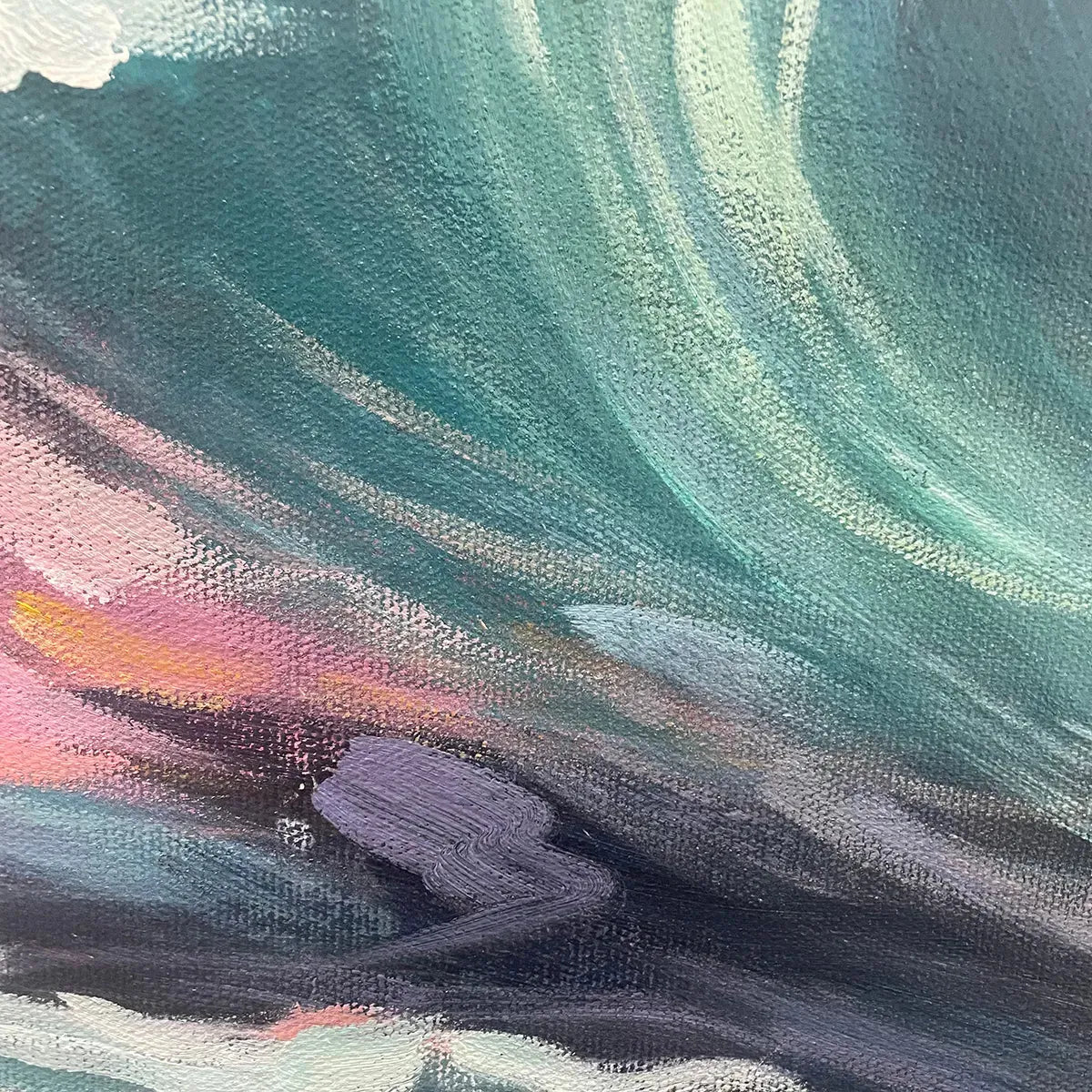 OCEAN'S EMBRACE: Panoramic Ocean Sunset Painting in Teal and Orange