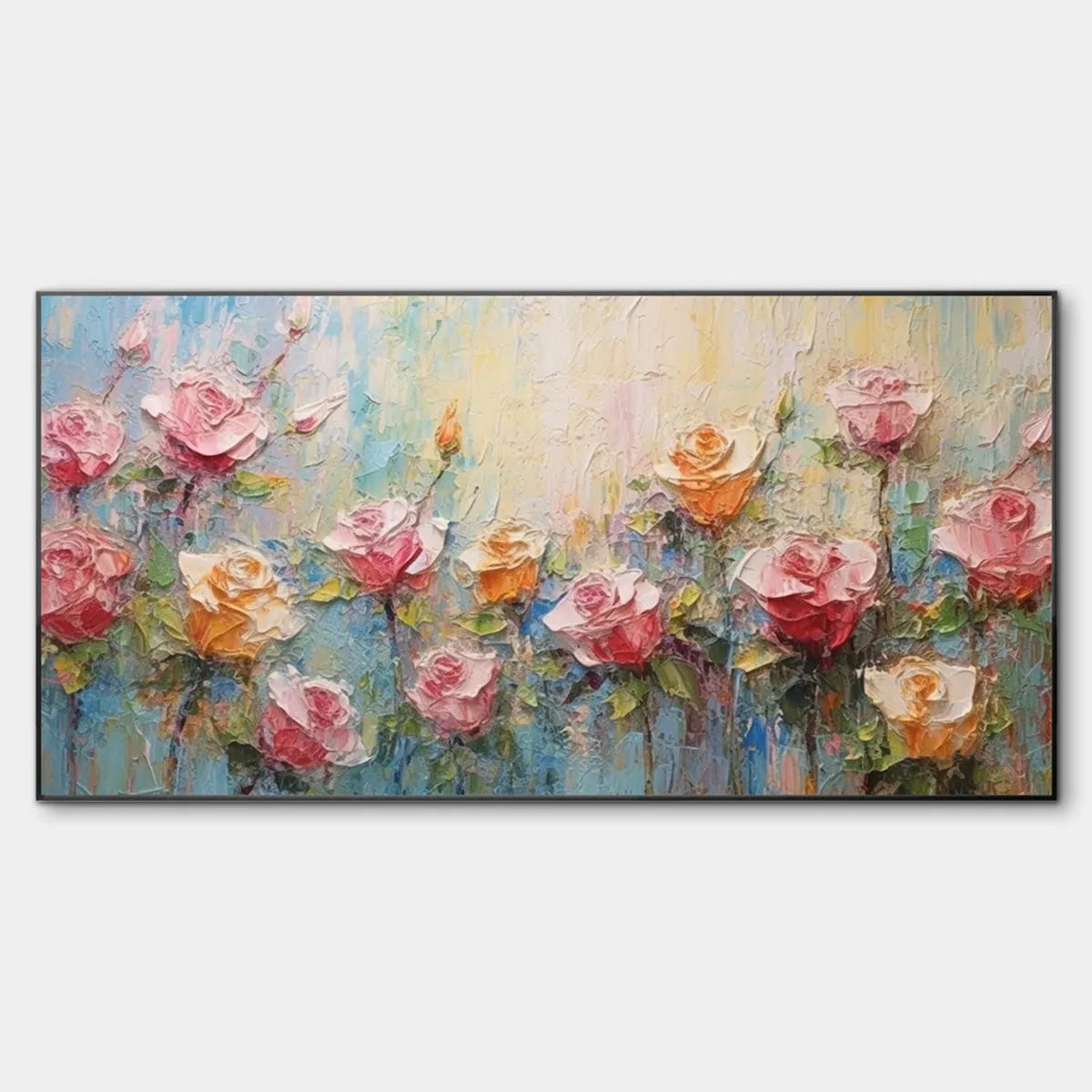 Pastel Rose Garden: Original Oil Impasto Floral Rose Painting on Canvas