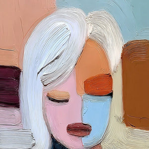 QUIET CONTEMPLATION: Textured Abstract Portrait Oil Painting