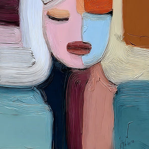 QUIET CONTEMPLATION: Textured Abstract Portrait Oil Painting