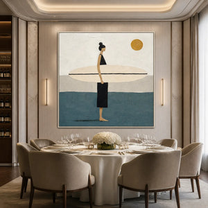 QUIET SHORE: Minimalist Surfer Wall Art