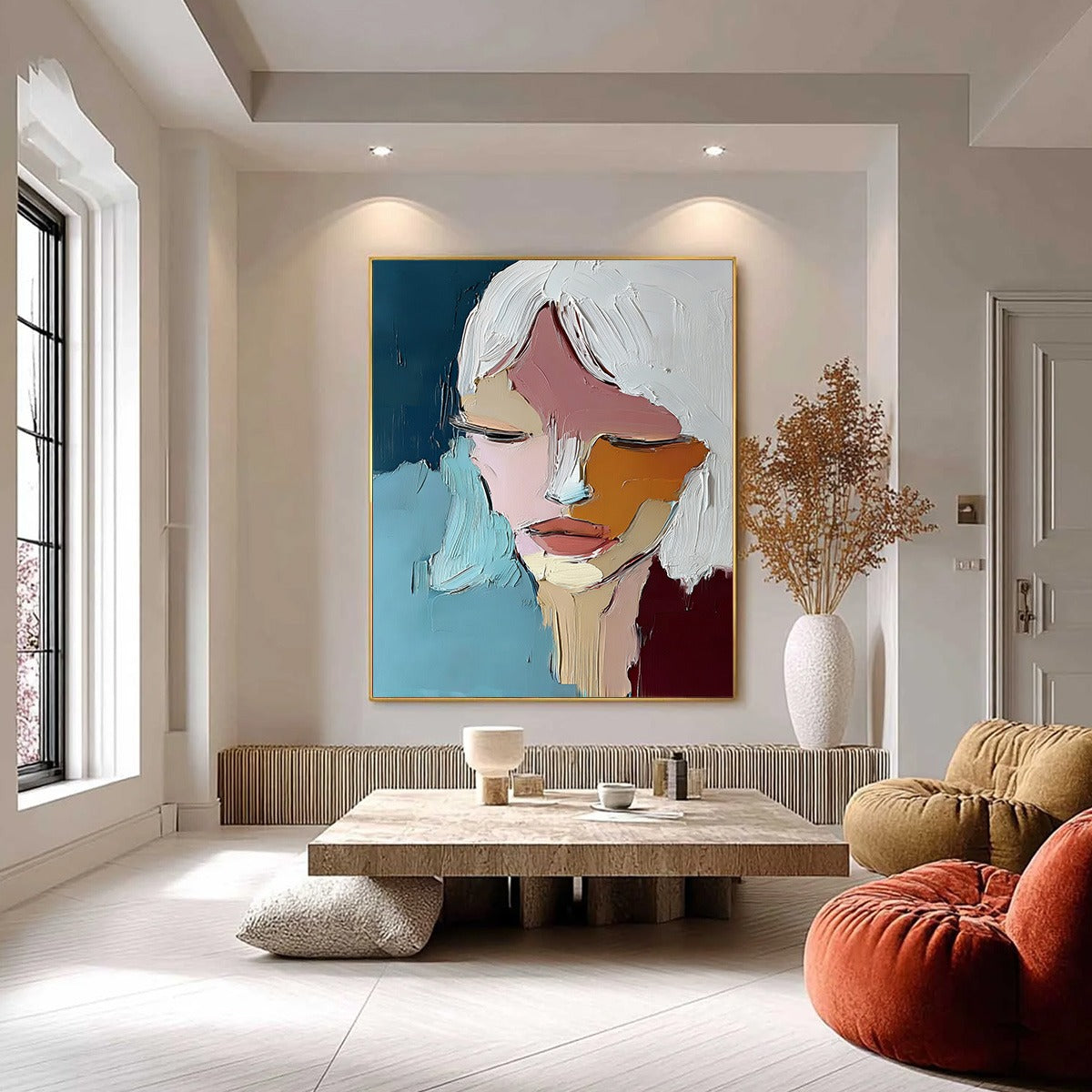 QUIETUDE: Textured Abstract Portrait Palette Knife Oil Painting