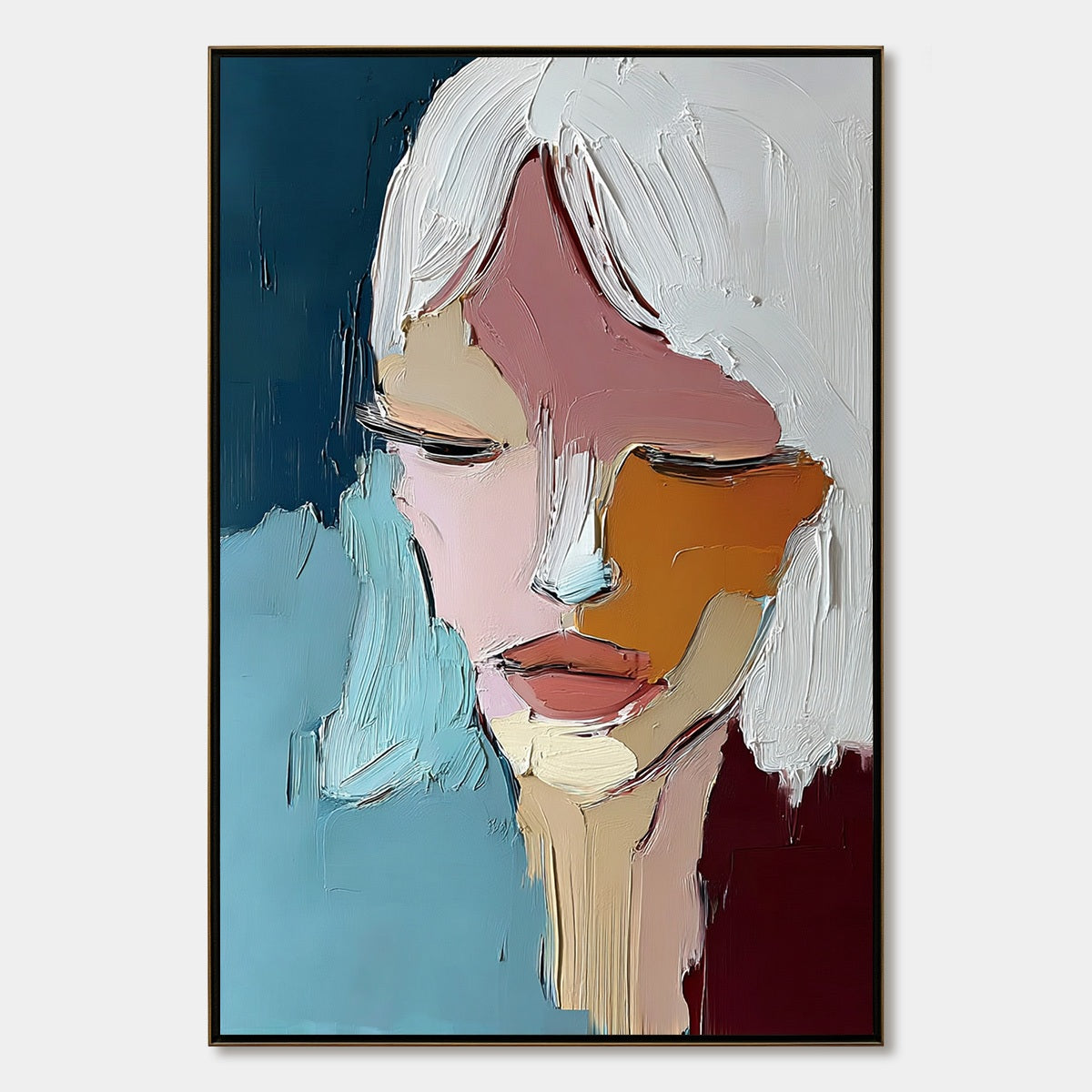 QUIETUDE: Textured Abstract Portrait Palette Knife Oil Painting