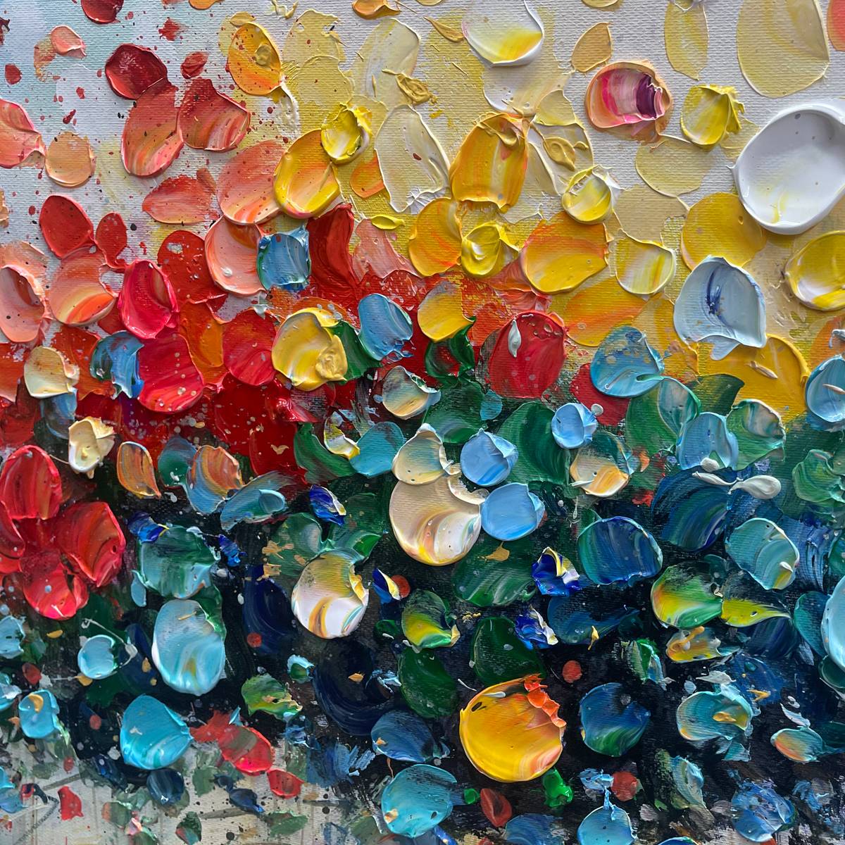 RAINBOW BURST: Textured Impasto Tree of Life Oil Painting