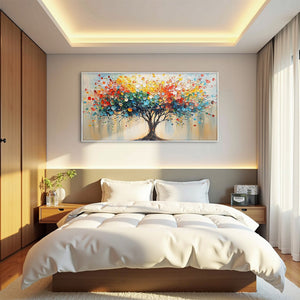 Rainbow Burst: Original Impasto Tree of Life Oil Painting - Colorful Textured Wall Art Decor