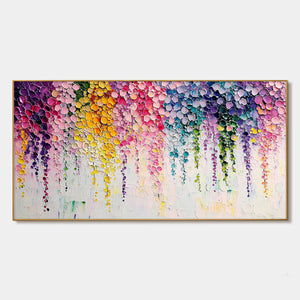 Rainbow Cascade: Original Impasto Floral Oil Painting - Colorful Wall Art