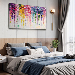 Rainbow Cascade: Original Impasto Floral Oil Painting - Colorful Wall Art