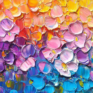 RAINBOW FALLS: Panoramic Impasto Floral Oil Painting in Vibrant Rainbow Hues