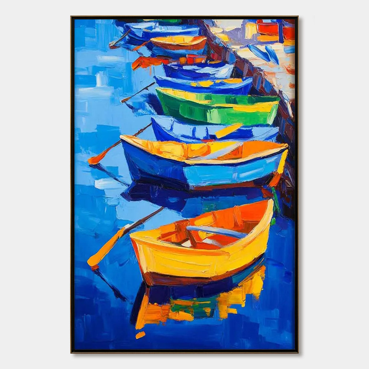 RAINBOW HARBOR Vibrant Impasto Boatscape Oil Painting