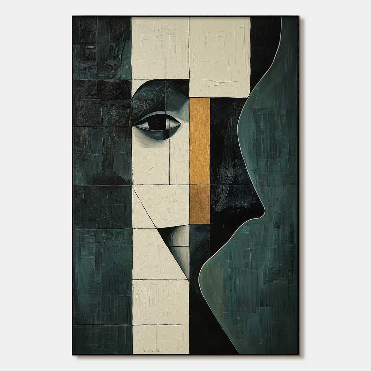Reflection: Original Minimalist Abstract Portrait Oil Painting - Modern Geometric Wall Art Decor