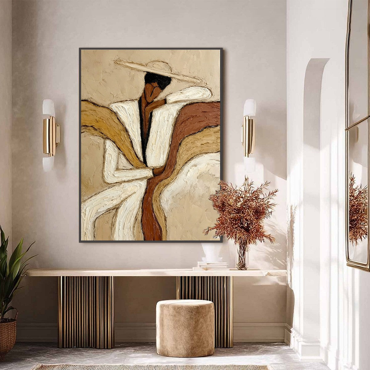 REPOSE: Textured Abstract Figure Painting in Neutral Tones