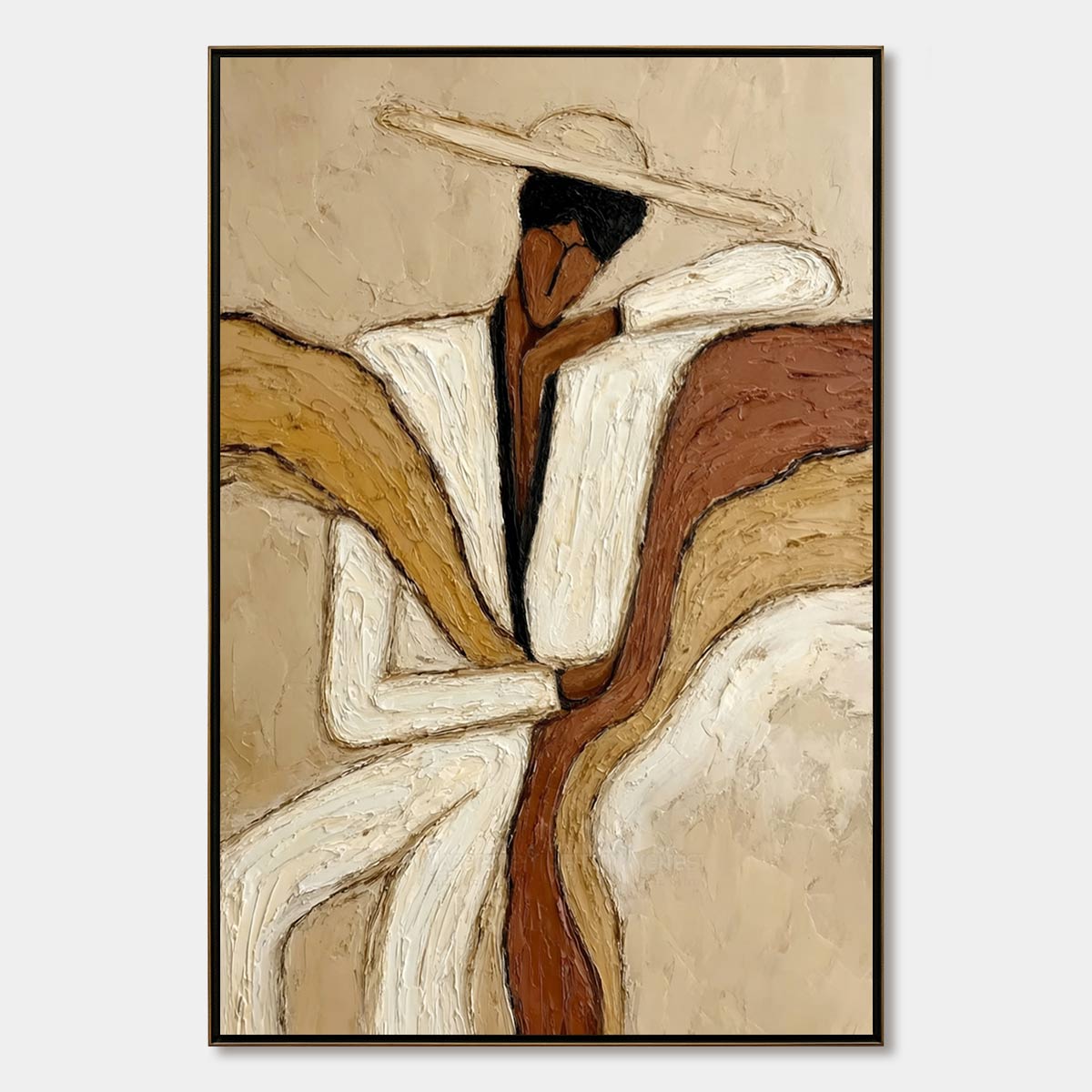 REPOSE: Textured Abstract Figure Painting in Neutral Tones