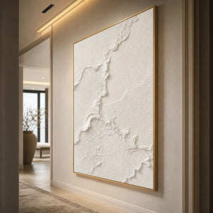 Heavily textured white Wabi Sabi wall art in gold frame
