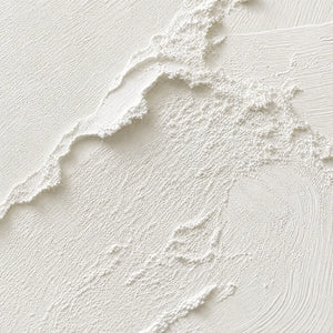Heavily textured white Wabi Sabi wall art with sculpted abstract acrylic surface