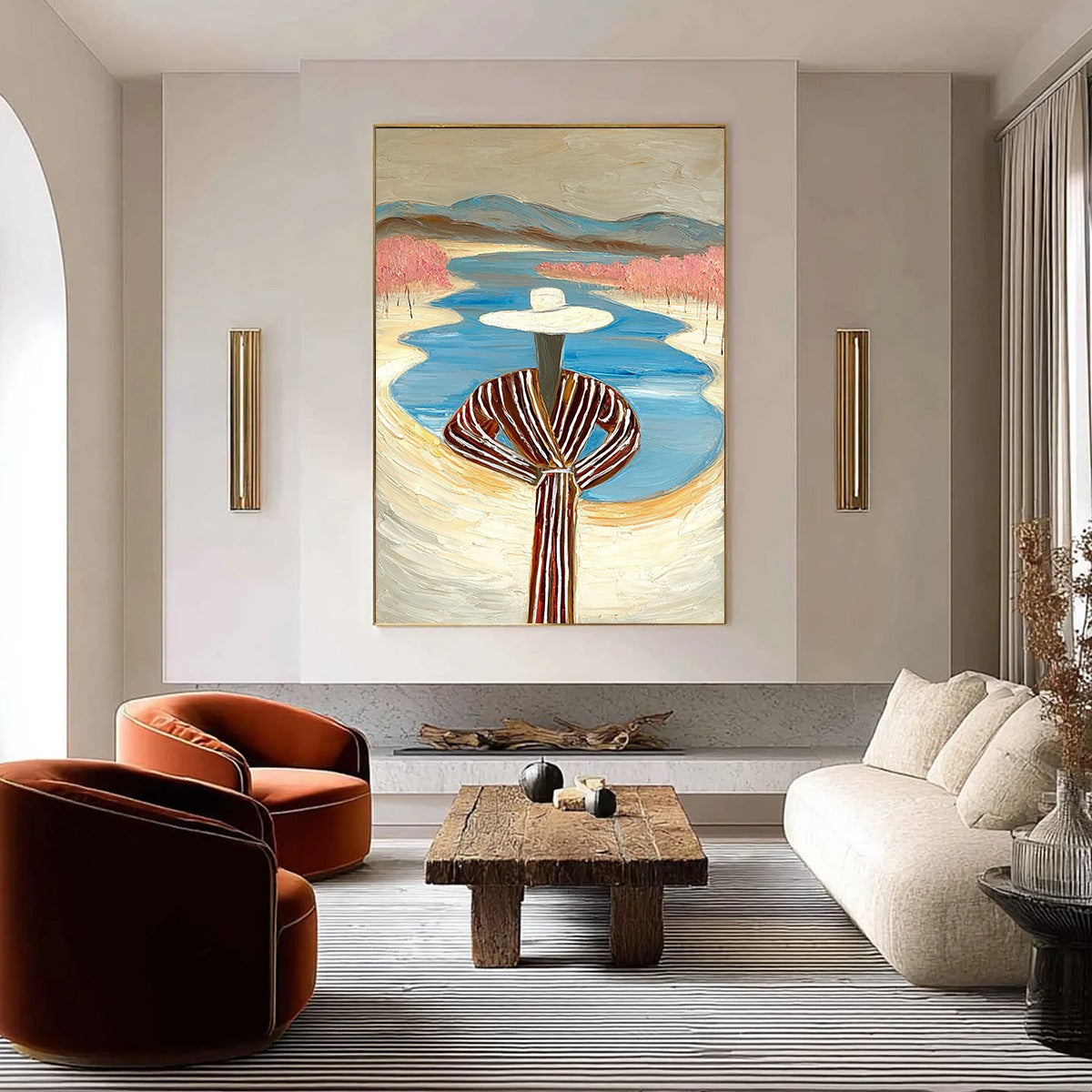 RIVER BLUSH: Textured Figurative Landscape Painting of Woman by Water