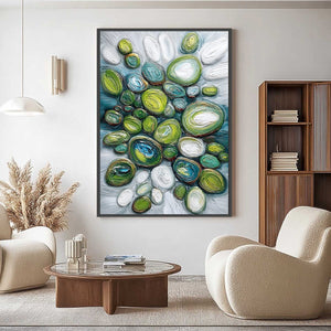 RIVER GEMS: Textured Wabi Sabi Abstract Painting of River Stones