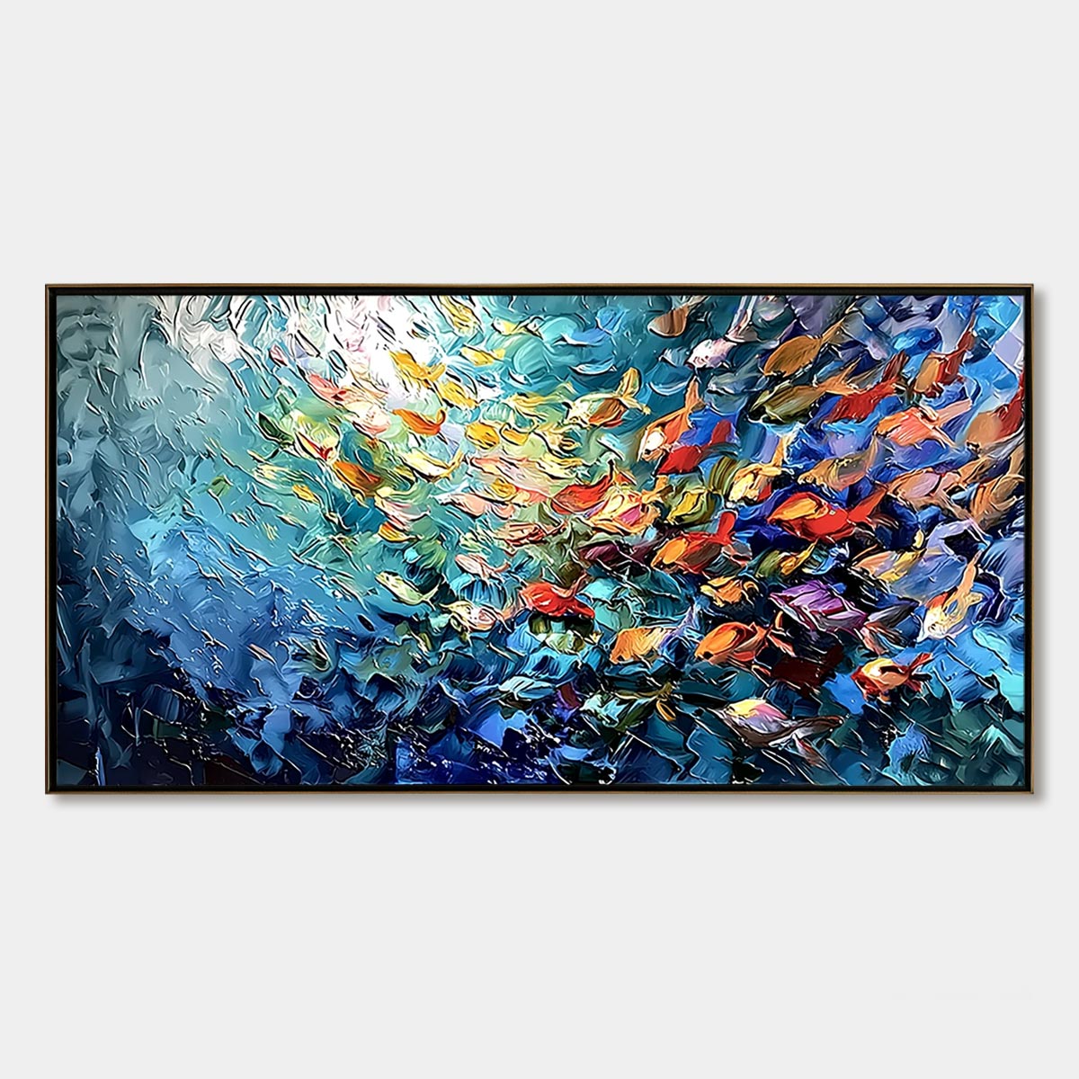 RIVER OF LIFE: Colorful Abstract Fish School Impasto Oil Painting