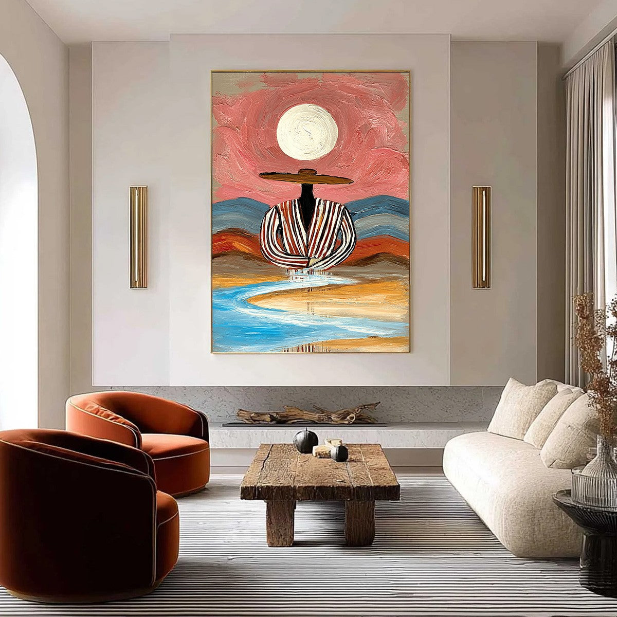 RIVERBED SOLITUDE: Textured Boho Figurative Portrait Painting on Canvas