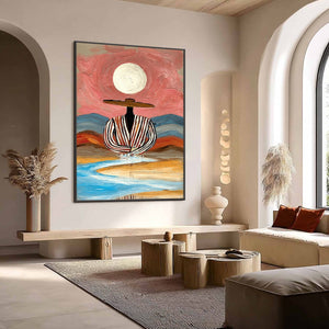 RIVERBED SOLITUDE: Textured Boho Figurative Portrait Painting on Canvas