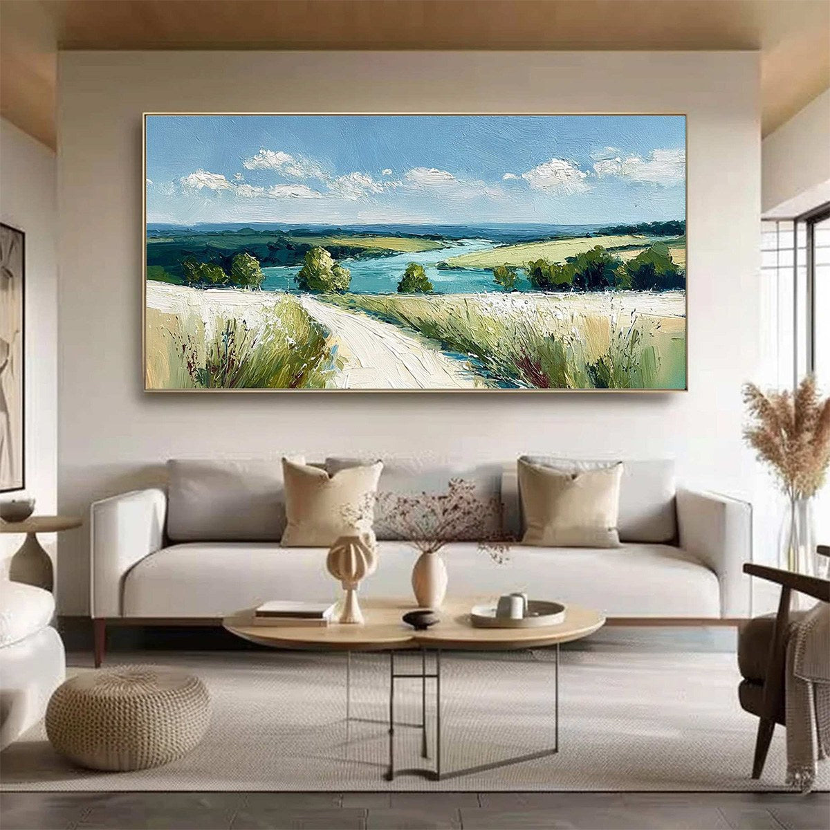 RIVERBEND VISTA: Textured Impasto Landscape Painting of a Countryside Path