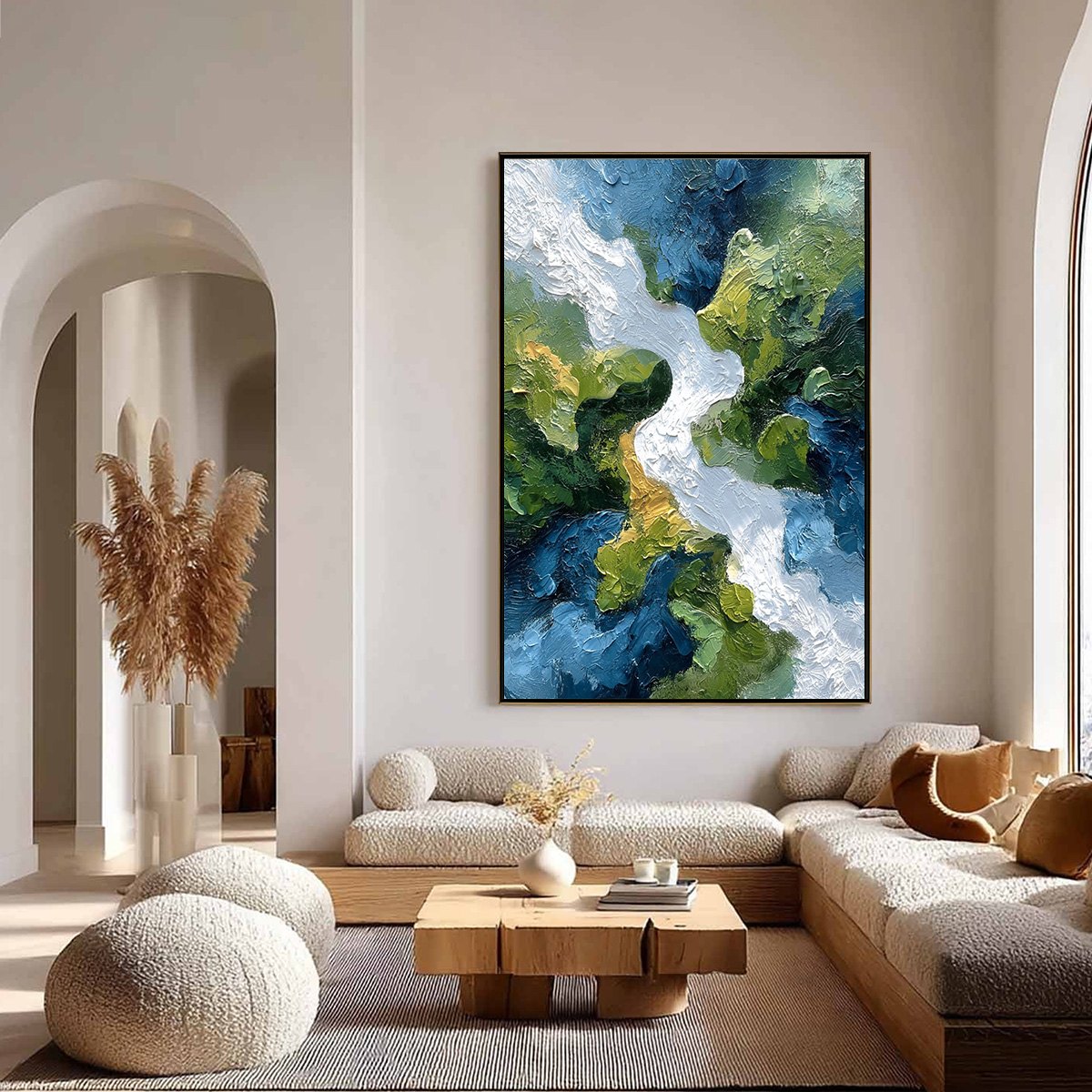 RIVERINE RUSH: Textured Abstract Landscape Painting of a River Valley