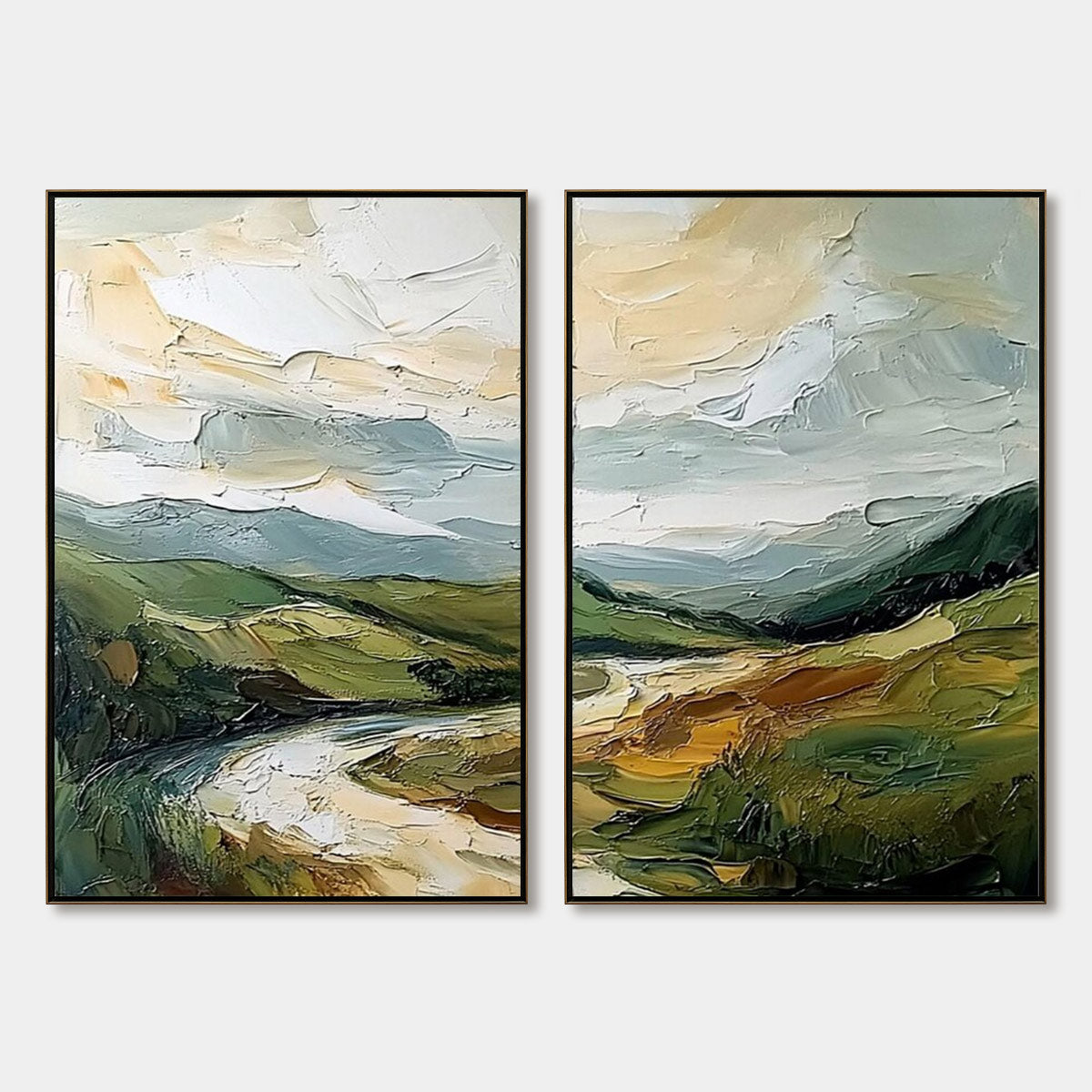 River Valley Duet impasto landscape diptych oil painting wall art