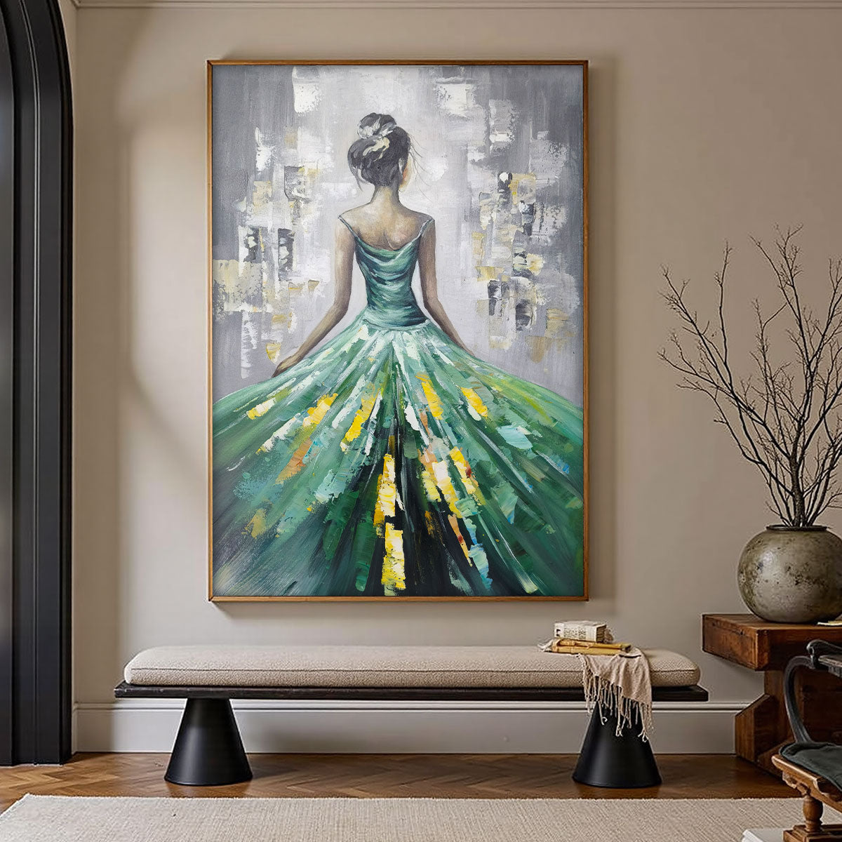 Ready to Ship |Emerald Grace: Elegant Green Dress Art