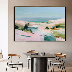Roseate Shore Abstract Beach Painting | Textured Coastal Wall Art