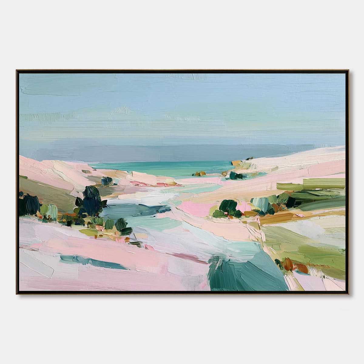 Roseate Shore Abstract Beach Painting | Textured Coastal Wall Art