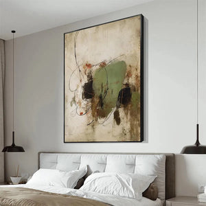 Sage Abstract vertical painting by Liam O'Connell, featuring earthy tones, sage green, and minimalist abstract design.