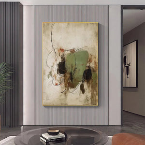 Sage Abstract vertical painting by Liam O'Connell, featuring earthy tones, sage green, and minimalist abstract design.