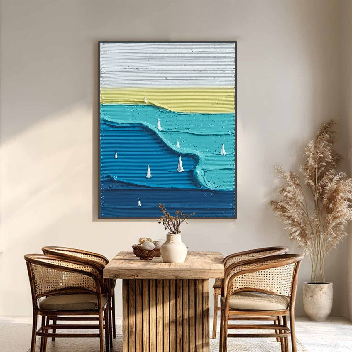SAILBOAT SERENITY: Textured Minimalist Abstract Seascape Painting