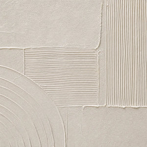 Textured beige Wabi Sabi abstract painting with geometric panels and curved ridges