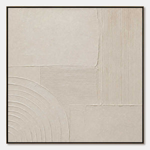 Textured beige Wabi Sabi abstract painting with layered arcs and linear brushwork