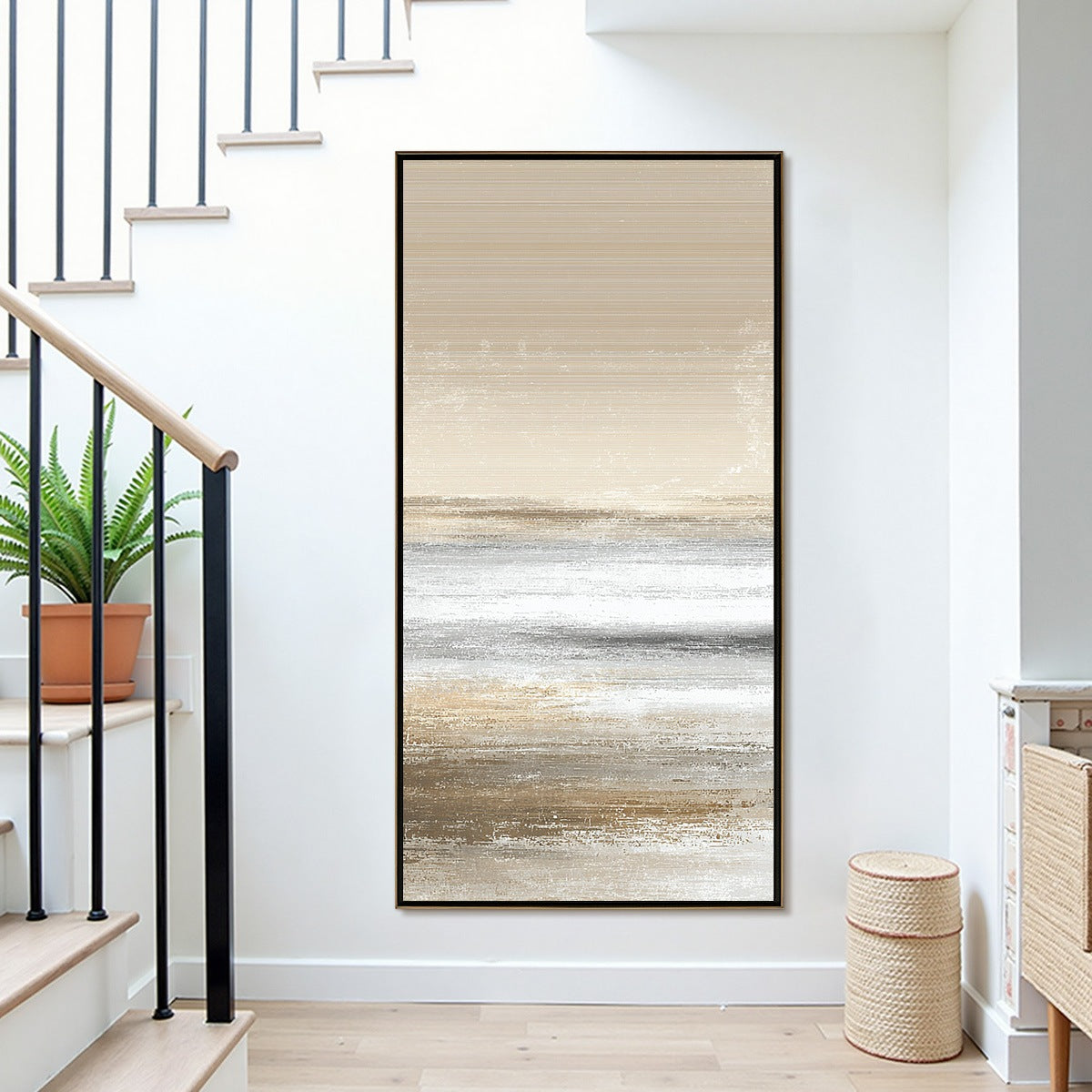 SANDSTONE SERENITY: Minimalist Textured Abstract Seascape Painting